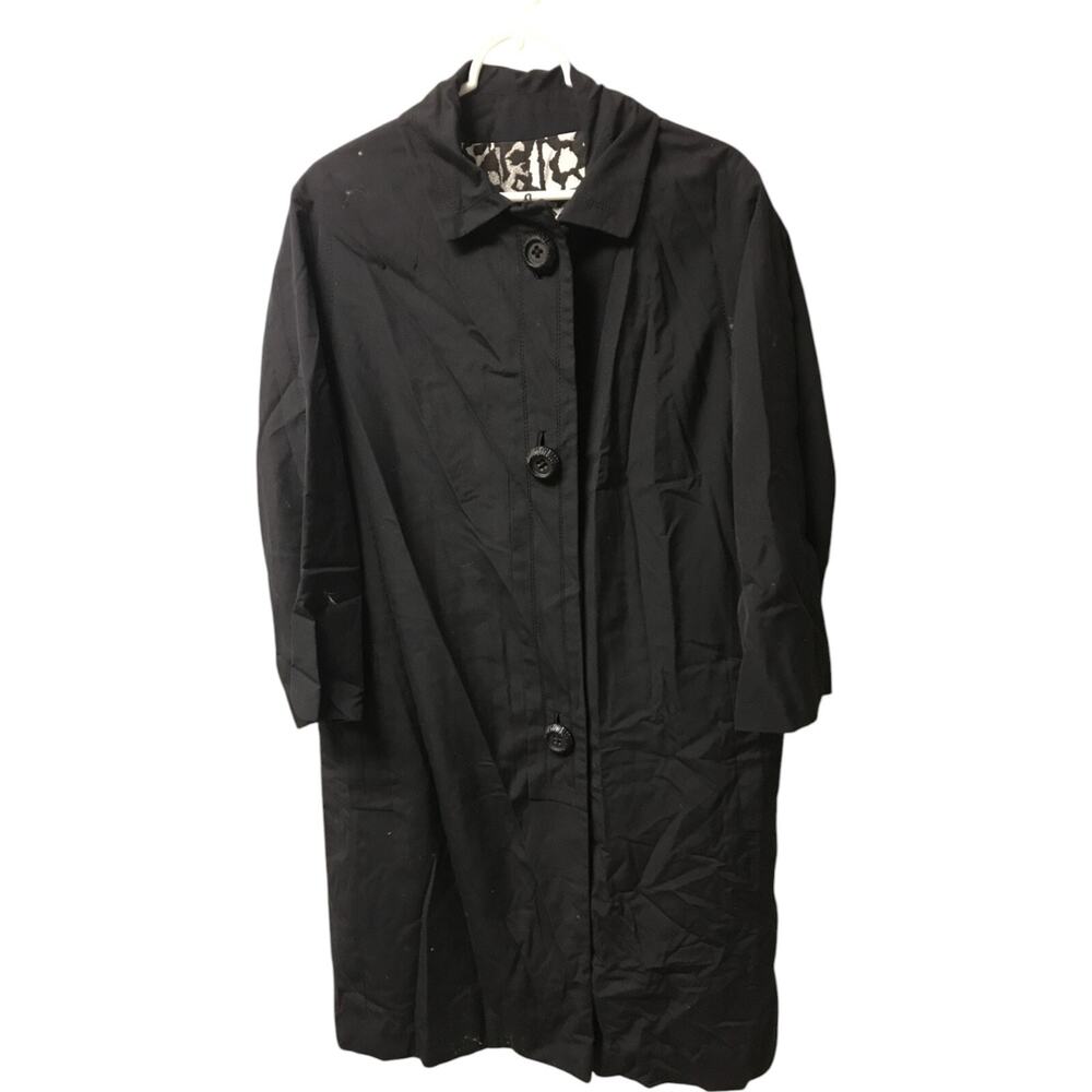 Juli de Roma Weather Coat Women Black Long Sleeve Collared Button Front Vintage
